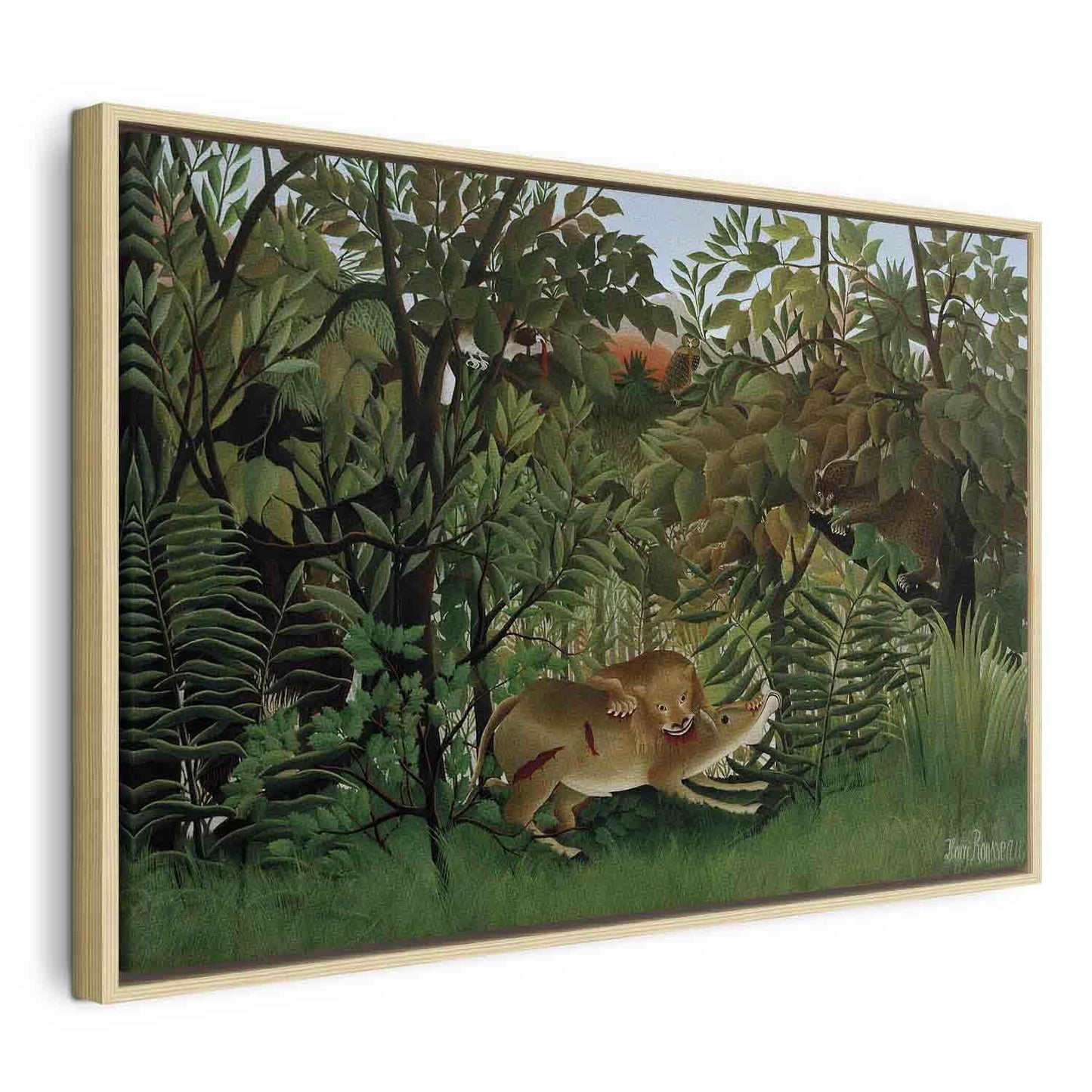 Leinwandbild - Henri Rousseau – Le Lion ayant faim se jette sur l'Antilope