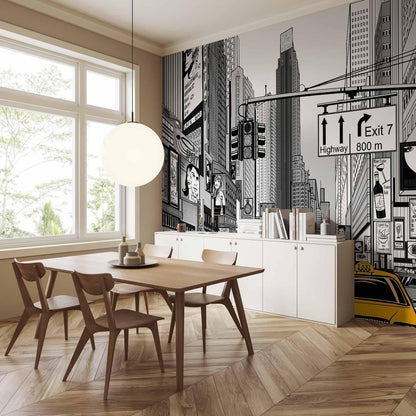 Fototapete New York Comic – Schwarz-Weiß Straßenszene im Pop Art Stil