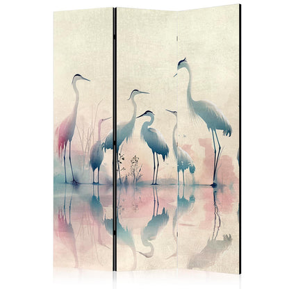 Paravent - Birds by the lake – herons painted in watercolours in delicate grey and pink colours