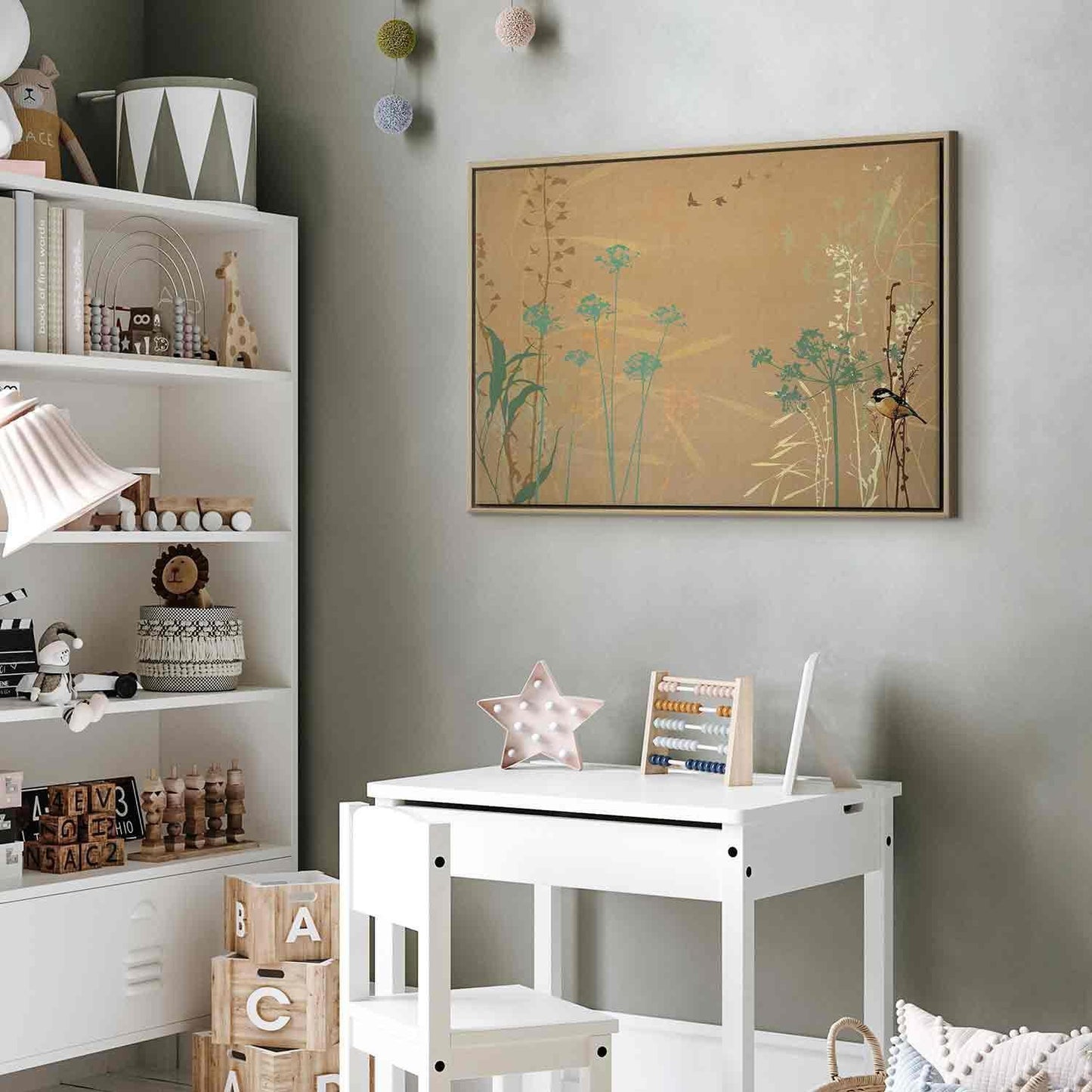 Leinwandbild - Tiny Bird - Colorful Grasses in Golden Shades of Sunset