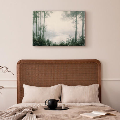 Leinwandbild - Retro Landscape Grove Trees and Pond in Patinated Shades of Green