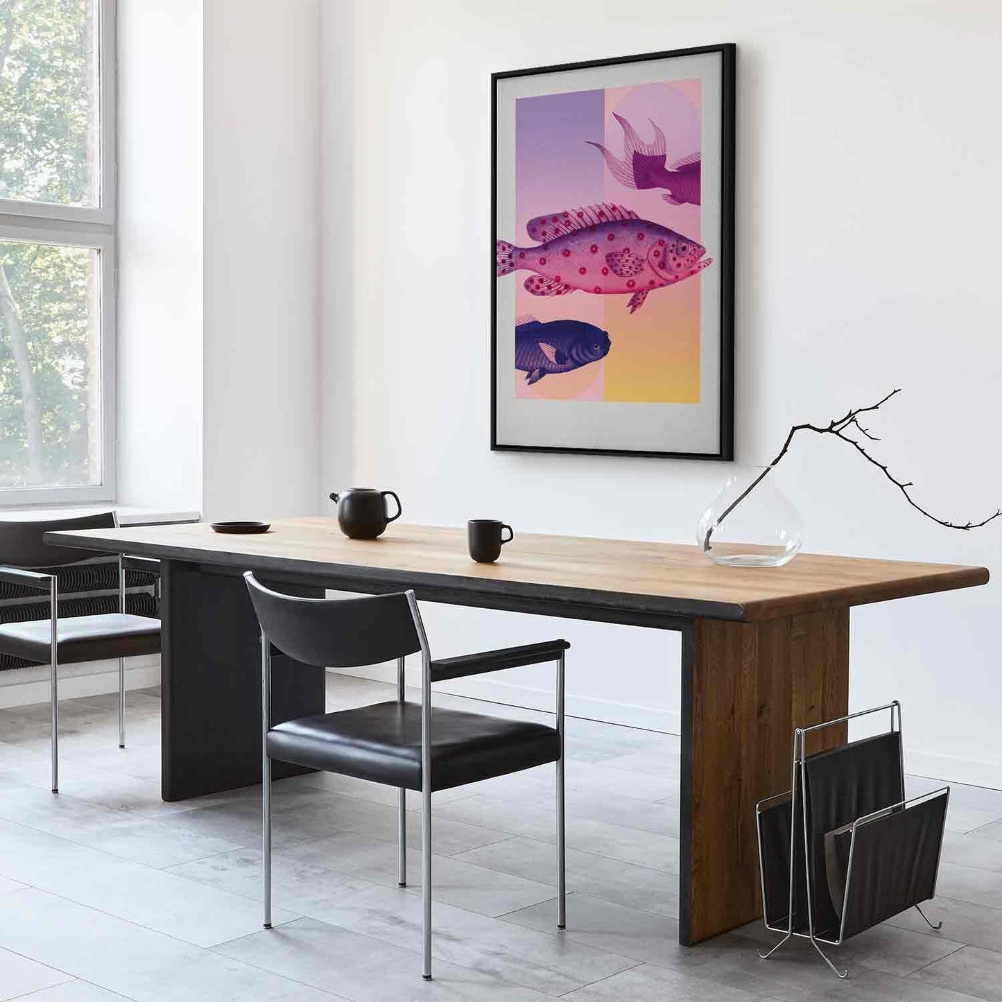 Leinwandbild - Fish in Pastels - Stylized Fish Against Gradient Shapes Artgeist
