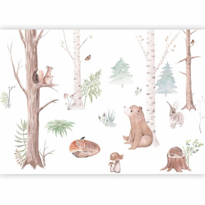 Fototapete - Subtle Illustration With Forest Animals Artgeist