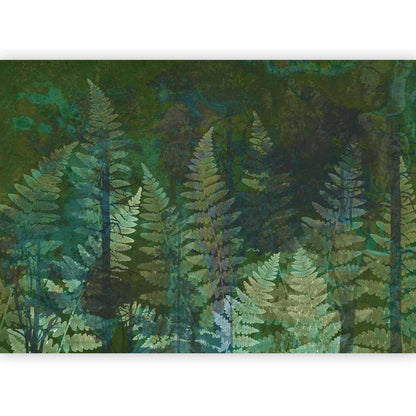 Fototapete - Green abstraction in the forest - fern leaves in the trunks with patterns Artgeist