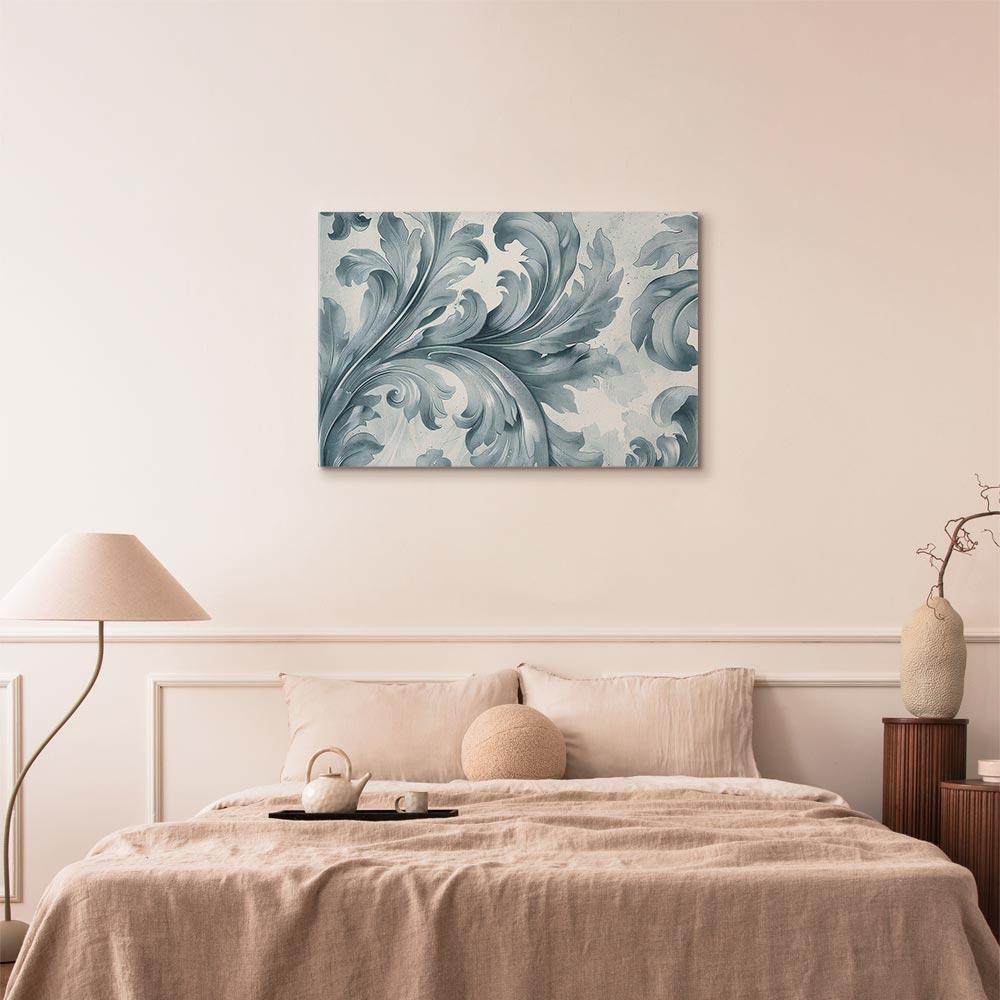 Leinwandbild - Stone Baroque Ornaments in Light Shades of Gray-Blue