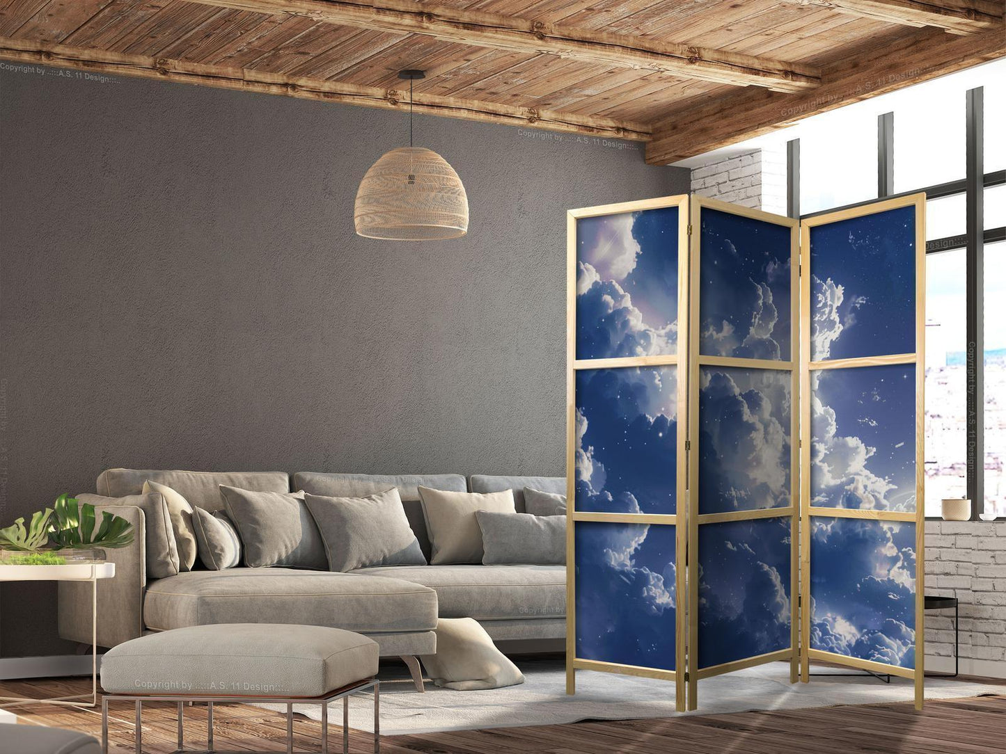 Japanischer Paravent - Starry Clouds and Delicate Light Over a Corner of the Sky