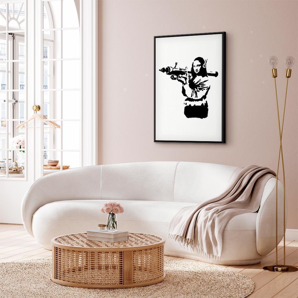 Leinwandbild - Banksy Mona Lisa with Rocket Launcher (1 Part) Vertical