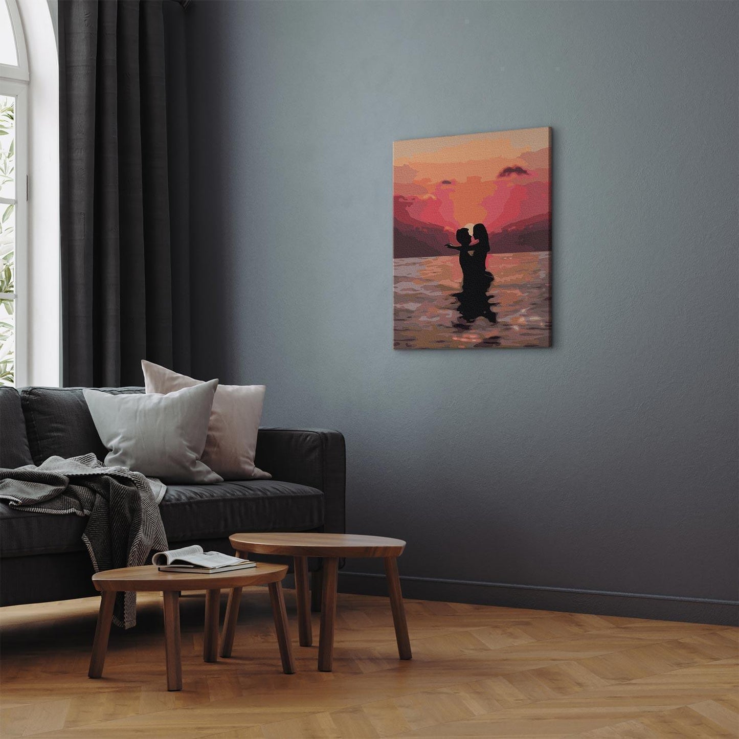 Malen nach Zahlen - Lovers against the backdrop of the setting sun