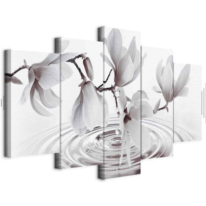Leinwandbild - Magnolias over Water (5 Parts) Wide Grey
