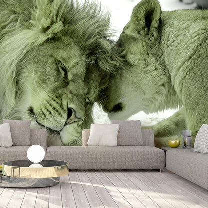 Fototapete - Lion Tenderness (Green) Artgeist