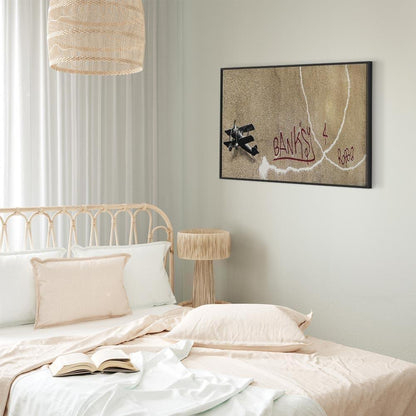 Leinwandbild - Banksy's Plane (1-part) - Red Graffiti Text on Mural Background