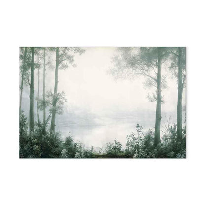 Leinwandbild - Retro Landscape Grove Trees and Pond in Patinated Shades of Green