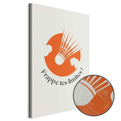 Leinwandbild - Badminton Shuttlecock on an Orange Circle Background