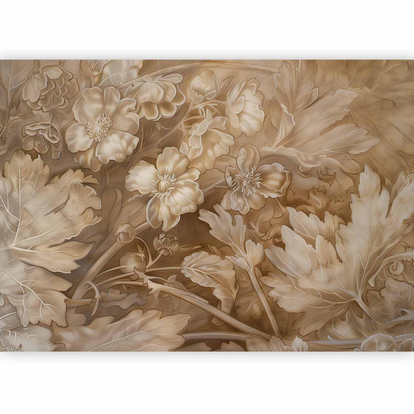 Fototapete - Floral Ornaments Carved in Delicate Sepia and Brown Shades