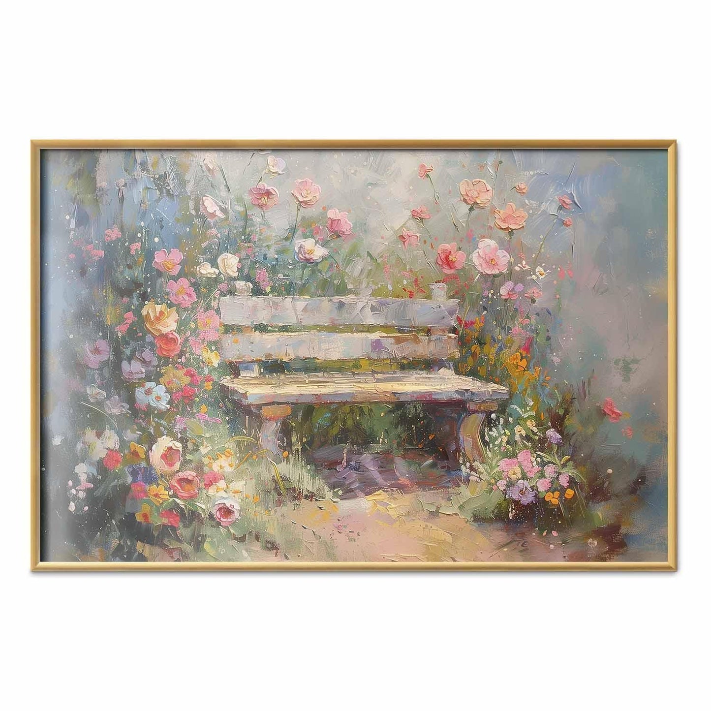 Poster - Flowery bench - impressionist painting full of flowers