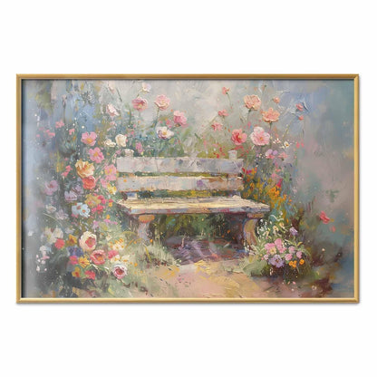 Poster - Flowery bench - impressionist painting full of flowers