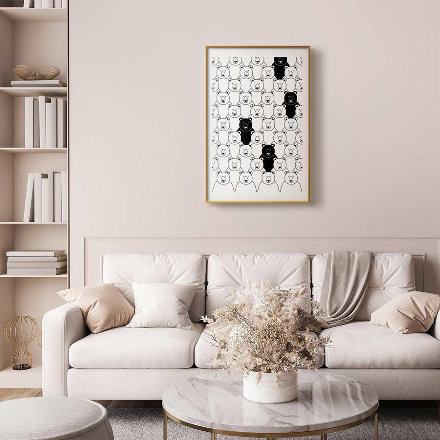 Poster - Stranger in the Flock displayed in elegant living room interior.