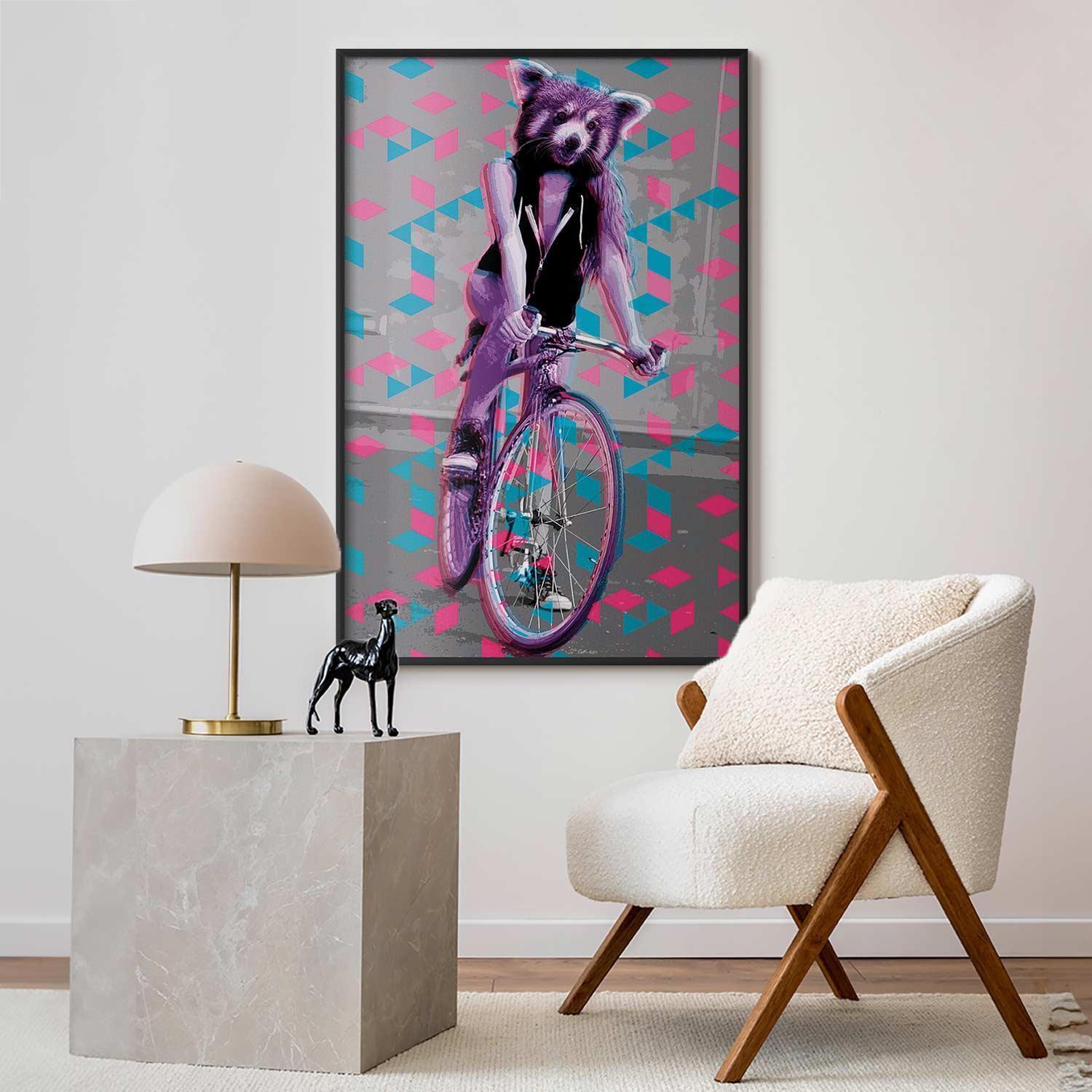 Poster - Raccoon on a Bicycle Artgeist