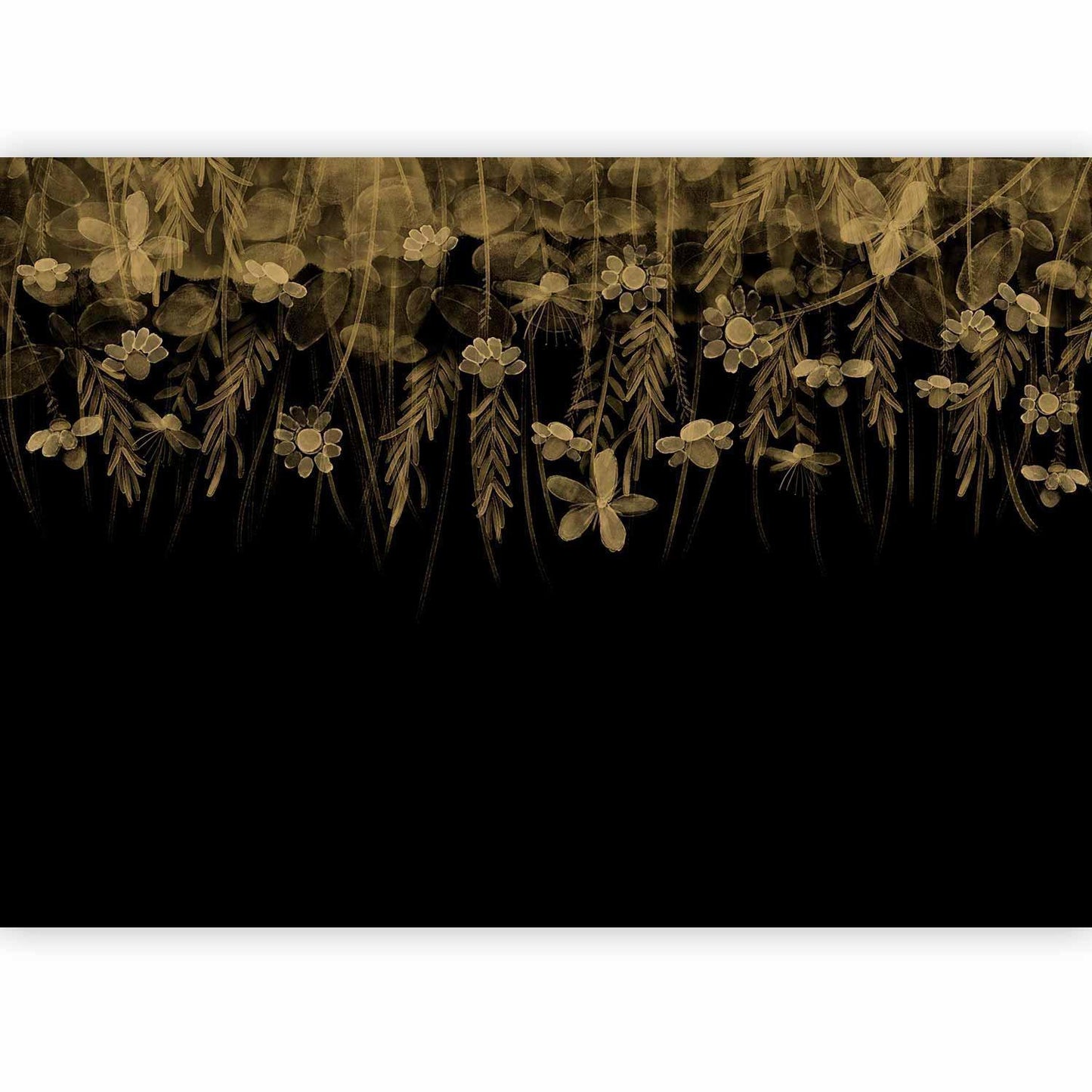 Fototapete - Nature landscape - black abstract nature motif with flowers in sepia