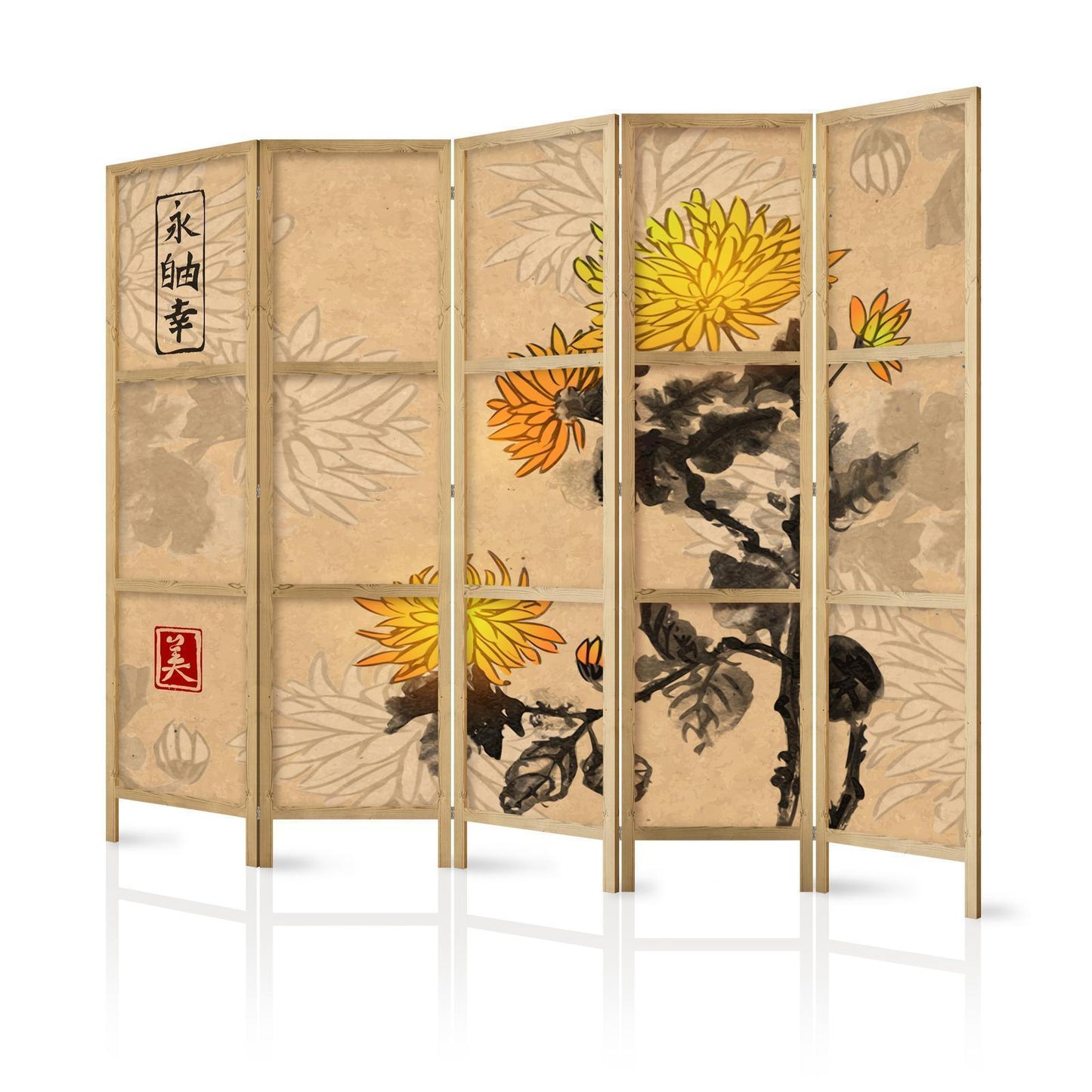 Japanischer Paravent - Style: Chrysanthemums II Artgeist