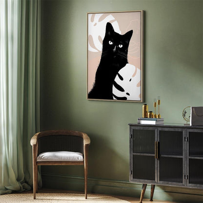 Leinwandbild - Cat in Monsteras (1 Part) Vertical