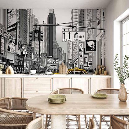 Fototapete New York Comic – Schwarz-Weiß Straßenszene im Pop Art Stil