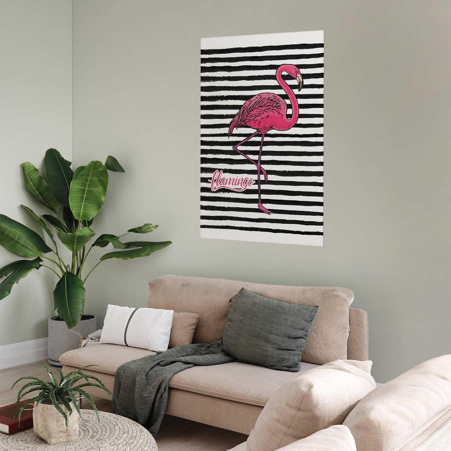 Poster - Black Stripes and Flamingo Artgeist