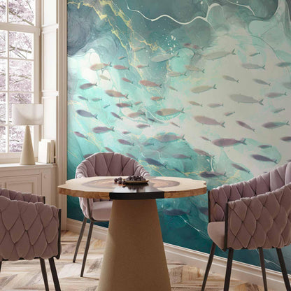 Fototapete Fischschwarm – Elegante Unterwasserwelt im japanischen Stil