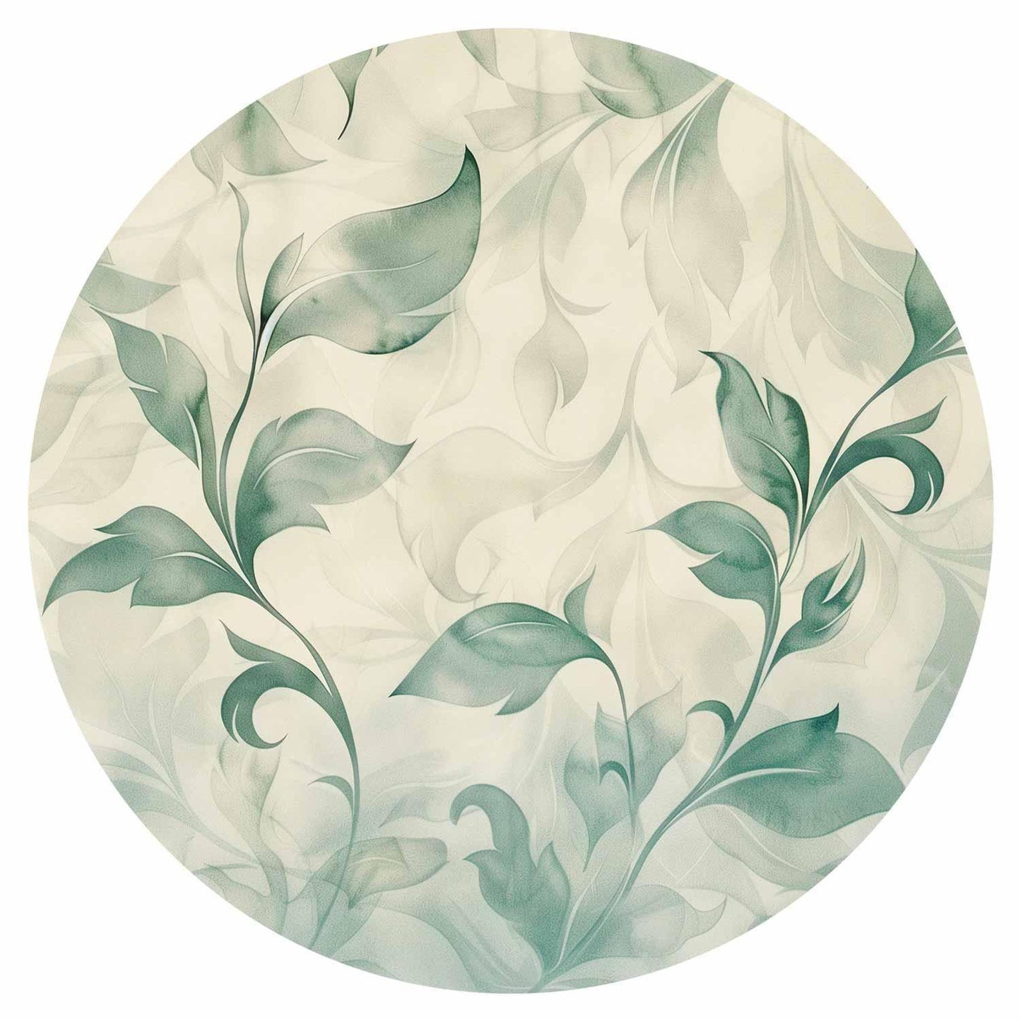 Runde Fototapete - Watercolour green and beige leaves