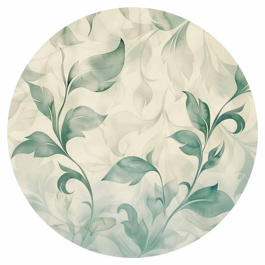 Runde Fototapete - Watercolour green and beige leaves