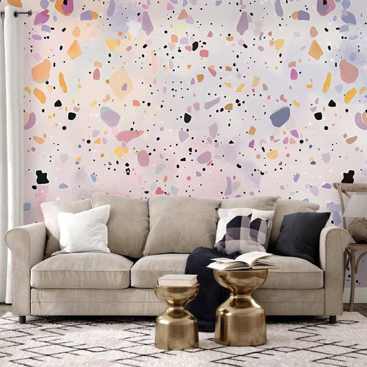 Fototapete - Terrazzo in Confetti Style Violet-Pink Colorful Pattern Artgeist