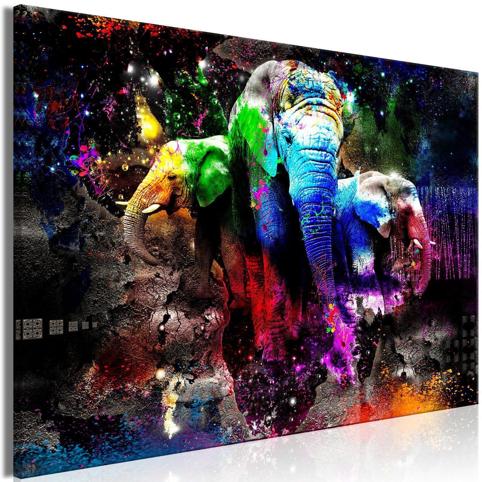 Leinwandbild - Colorful Elephants (1 Part) Wide Artgeist