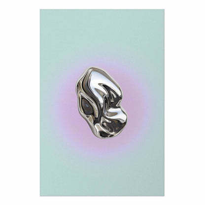 Poster - Metallic Form - abstract sculpture on a mint background with a purple halo