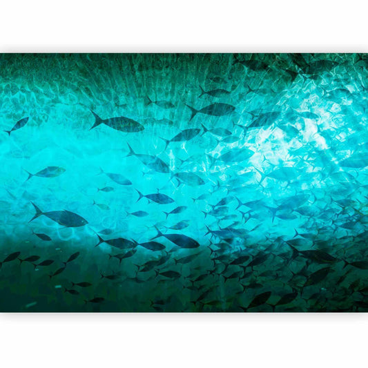 Fototapete Dunkle Fische - Eleganter Schwarm in maritimer Atmosphäre