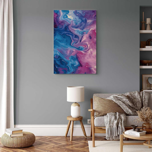 Leinwandbild - Night Flows - Abstract Waves in Shades of Blue and Violet Artgeist