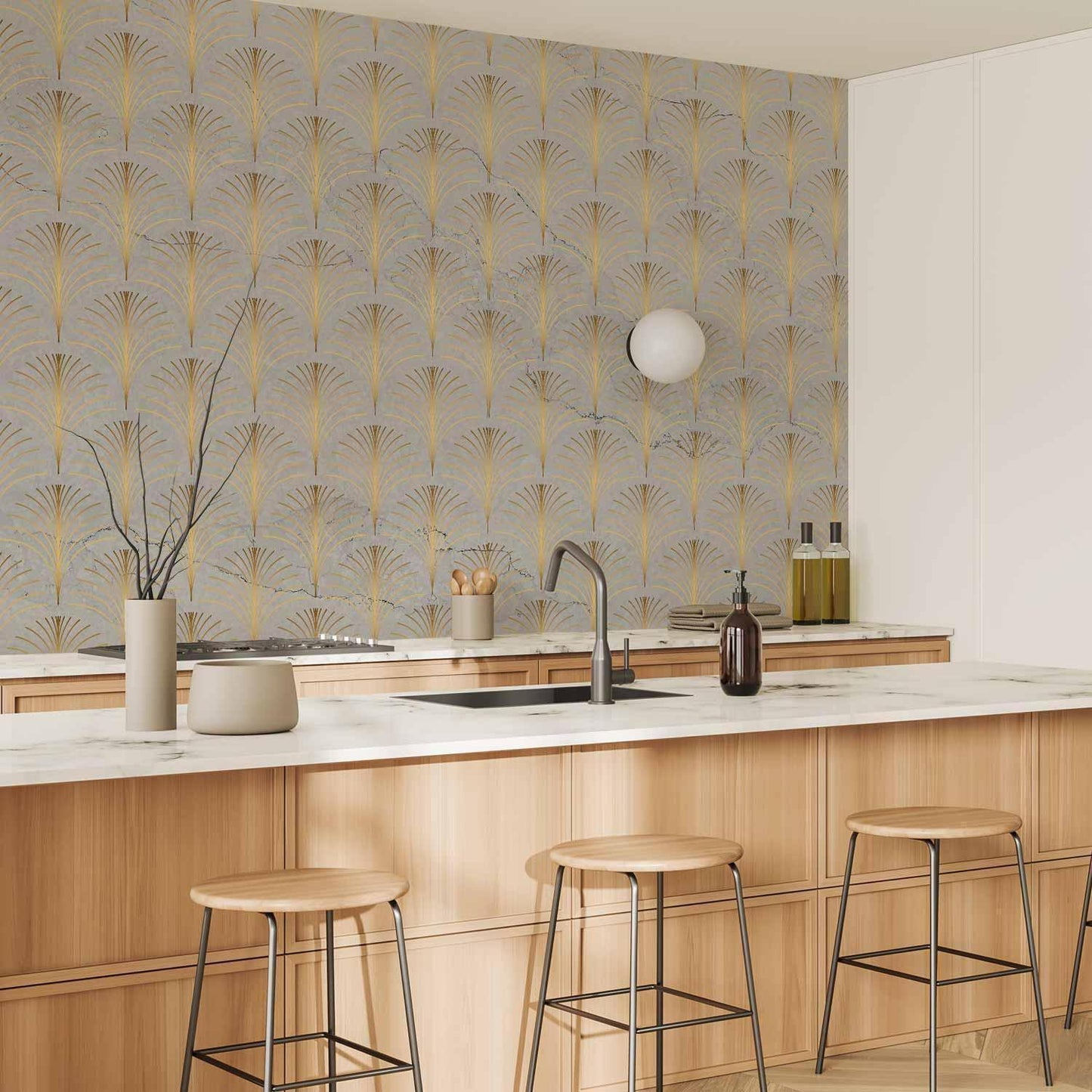 Fototapete - Linear Pattern With Gold