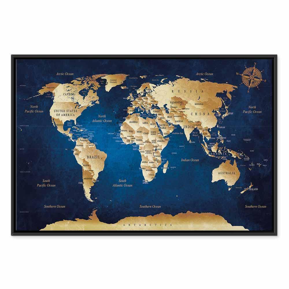 Leinwandbild - World Map: The Dark Blue Depths