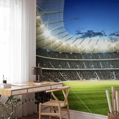 Fototapete Fußballstadion - Beleuchtetes Stadion mit vollen Rängen