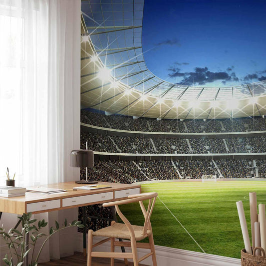 Fototapete Fußballstadion - Beleuchtetes Stadion mit vollen Rängen