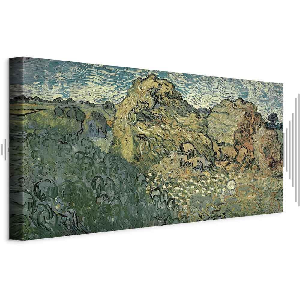 Leinwandbild - Vincent Van Gogh – Field with Wheat Stacks