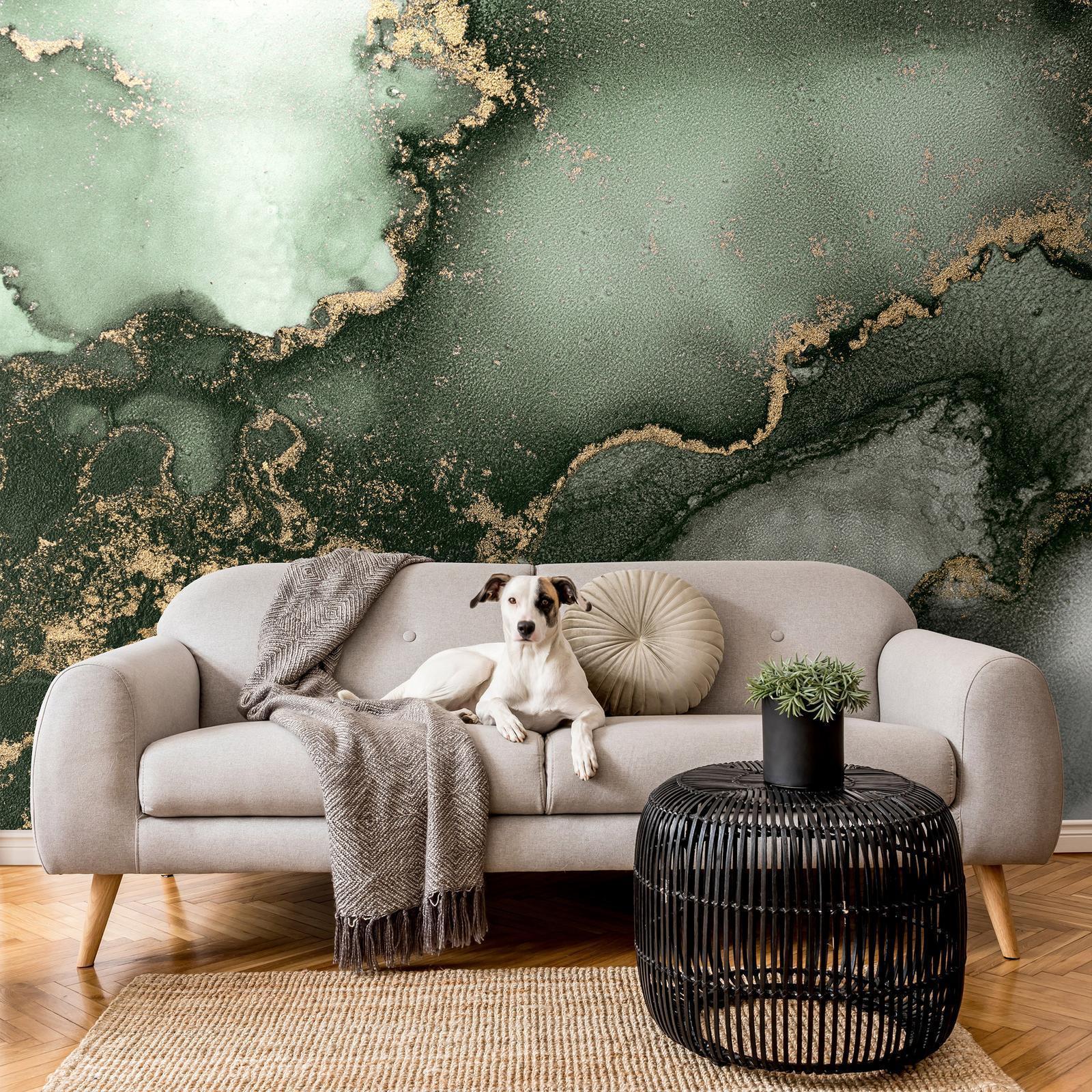 Fototapete - Green Watercolour - Abstraction Inspired by Marble Structure Artgeist