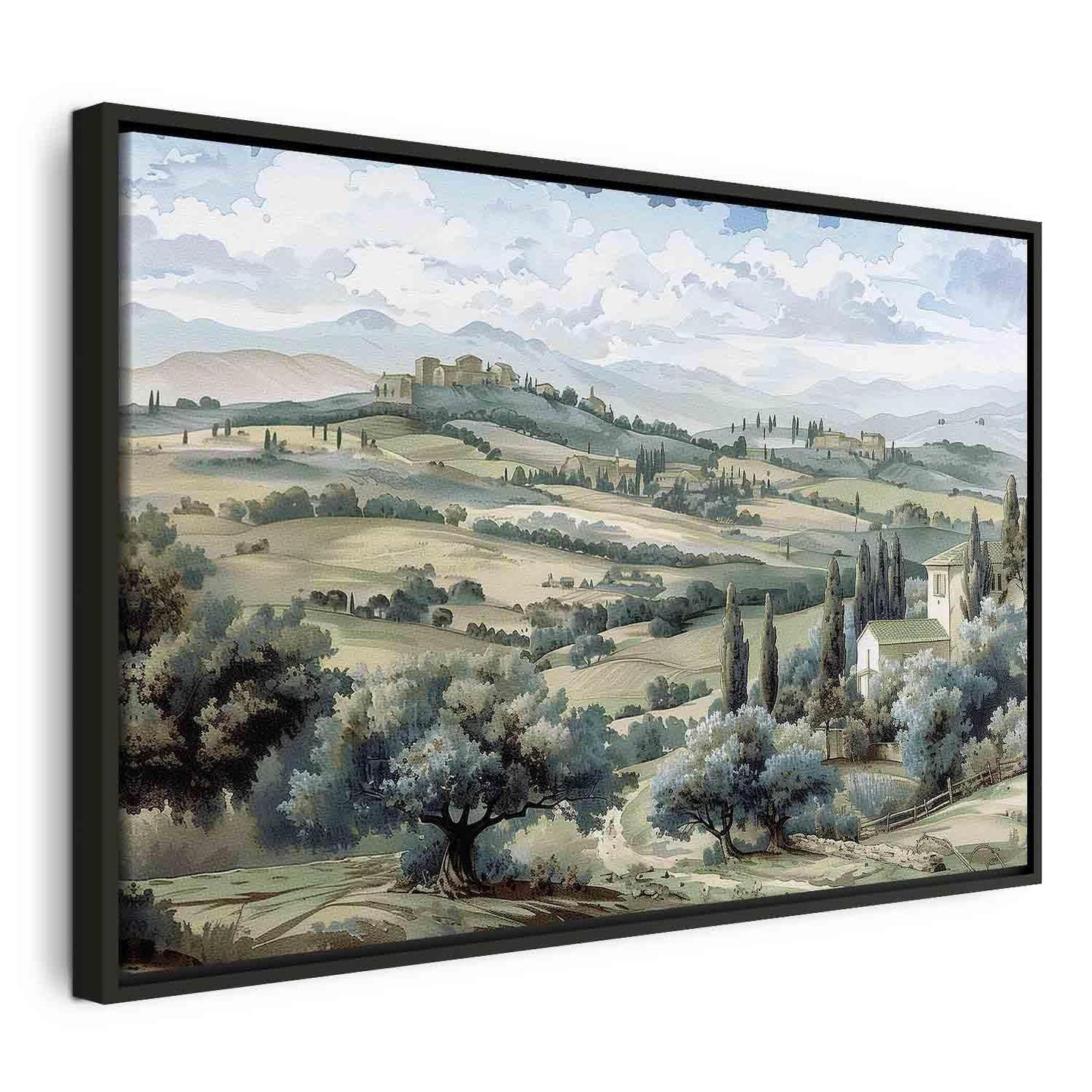 Leinwandbild - Landscape with Green Fields and Trees Tuscan Sunny View Artgeist