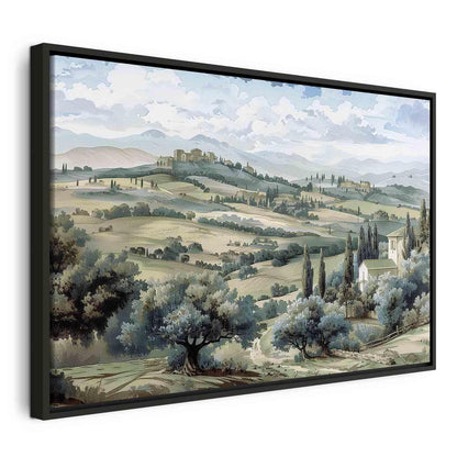 Leinwandbild - Landscape with Green Fields and Trees Tuscan Sunny View Artgeist