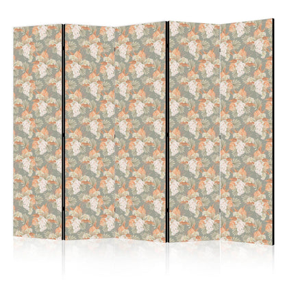 Paravent - Little Bouquets - Exotic Flowers and Leaves on a Gray-Green Background Artgeist