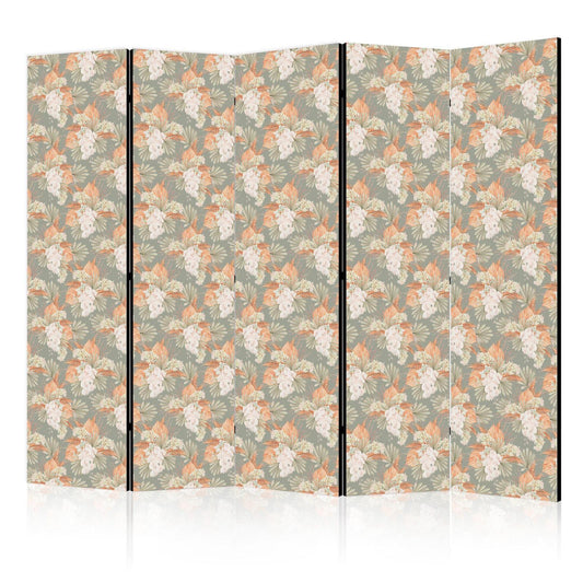 Paravent - Little Bouquets - Exotic Flowers and Leaves on a Gray-Green Background Artgeist