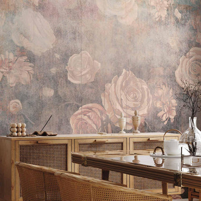 Fototapete - Misty nature - orange flowers on a non-uniformly textured background