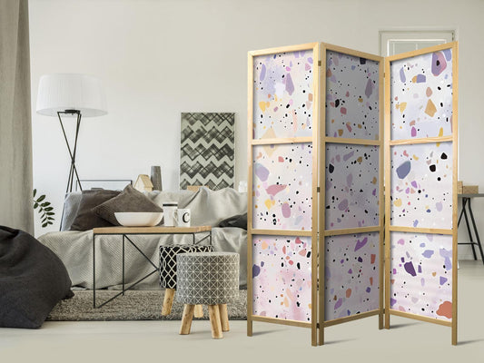 Japanischer Paravent - Confetti-Style Terrazzo - Purple-Pink - Colorful Pattern Artgeist