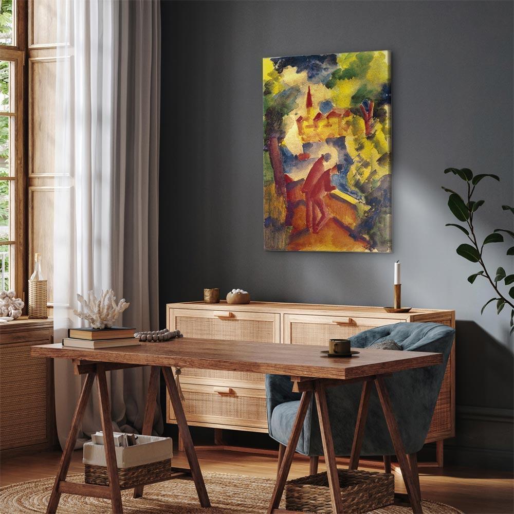 Leinwandbild - August Macke – Men on the Road by the Lake