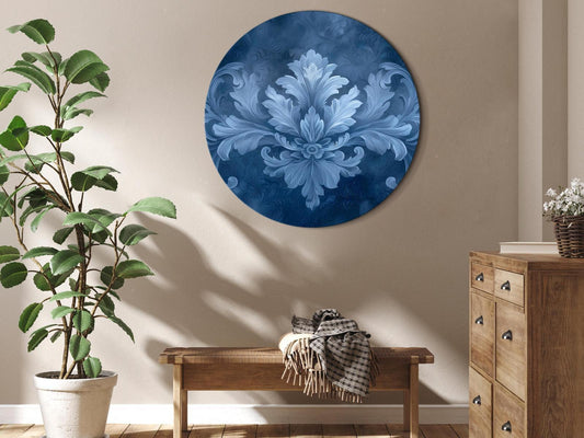 Rundes Wandbild – Ornament in Blau und kühlen Farbtönen