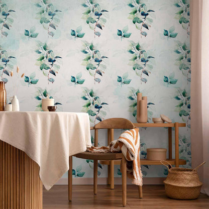 Fototapete - Mint nature - uniform pattern in floral motif with green leaves Artgeist